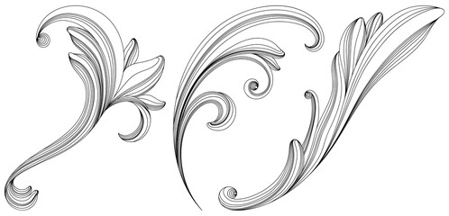 Hand drawn baroque decorative set. Element filigree calligraphy for design collection.