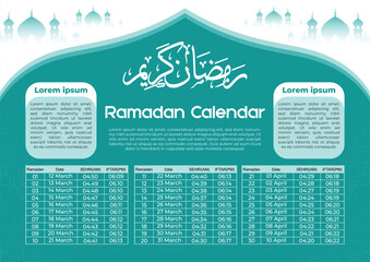 Ramadan Kareem Islamic calendar template and sehri ifter time schedule