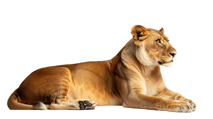 lioness cutout isolated on white, side view on transparent png background