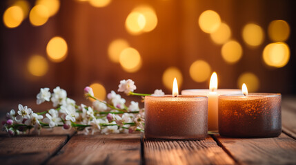 Candles on Wooden Background, Scented Candle.
