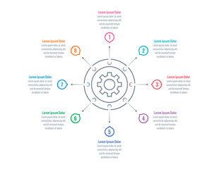 industry wheel infographic template. eight steps information template. Infographic template for industry, science, education, business, printing, technology world