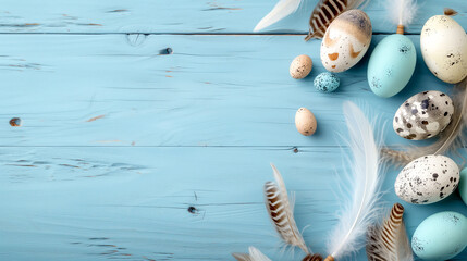 Fototapeta na wymiar Easter composition on a blue background