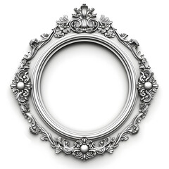 Silver metal vintage circle frame isolated on transparent background.