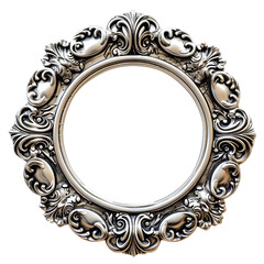 Silver metal vintage circle frame isolated on transparent background.
