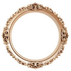 Gold vintage circle frame isolated on transparent background.