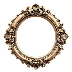 Gold vintage circle frame isolated on transparent background.