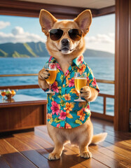 Yacht Party Paws: Cute Funny Dog in Golden Sunglasses Steals the Show