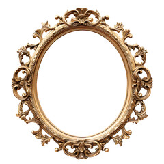 Gold antique vintage oval frame isolated on transparent