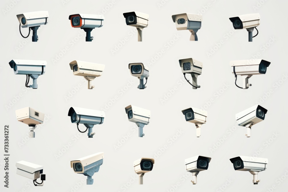 Poster A collection of different types of surveillance cameras. Can be used to illustrate concepts such as security, surveillance, technology, and privacy