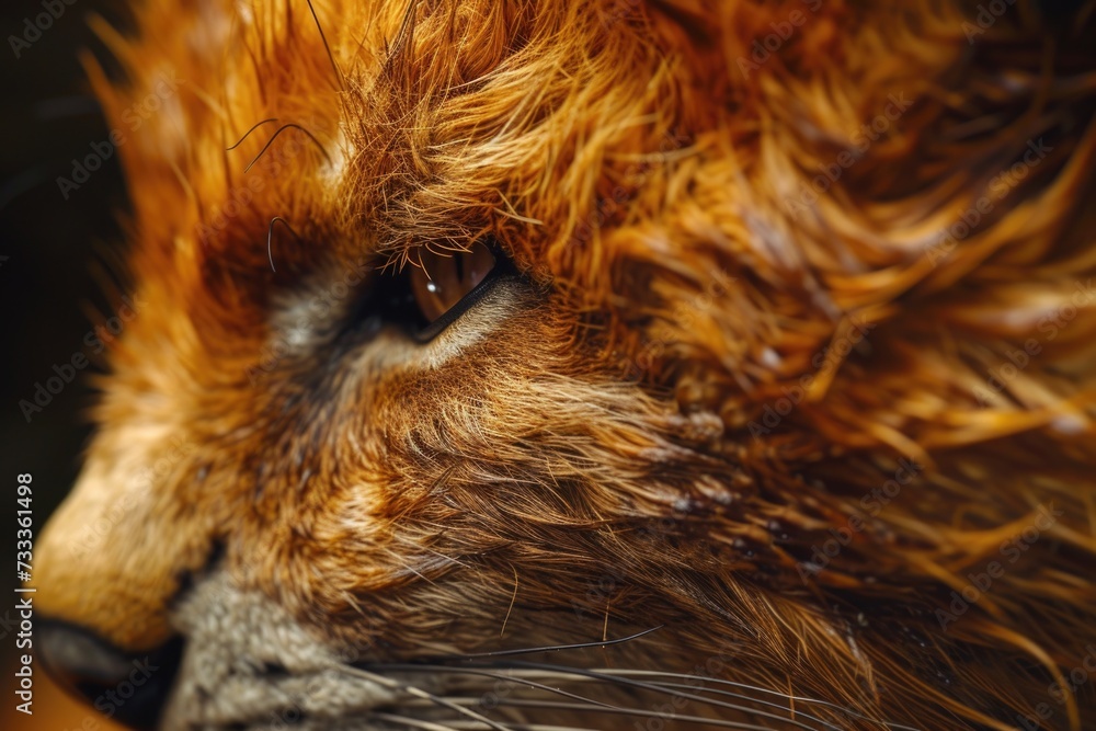 Poster close-up view of a cat's face with its hair blowing in the wind. can be used to depict the beauty an