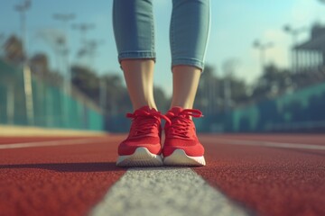 A person is standing on a tennis court wearing red shoes. This image can be used for sports-related designs or articles