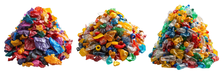 pile of plastic waste isolated on transparent background ,plastic waste png ,generative ai