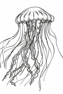 Sea jellyfish. A black and white coloring book. coloring pages for children.