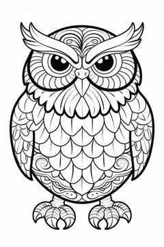 Owl, a black and white coloring book. coloring pages for children.