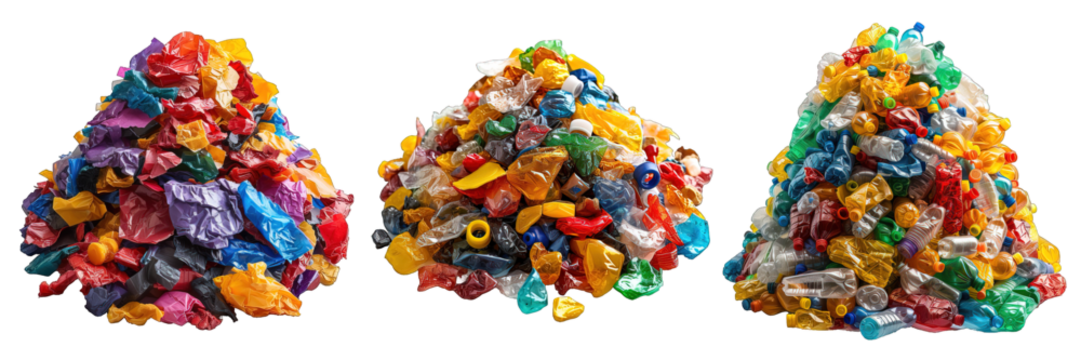 pile of plastic waste isolated on transparent background ,plastic waste png ,generative ai