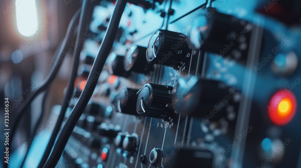Poster a close-up view of a variety of electronic equipment. this image can be used to showcase technology,