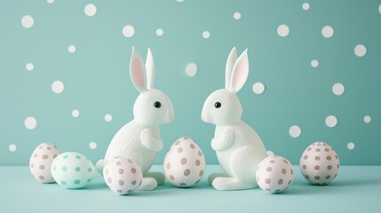 Two white rabbits sitting side by side. Ideal for use in nature-themed designs or Easter-related projects
