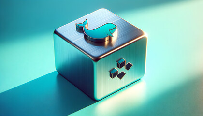 Geometric Docker Container Object with Vibrant Colors and Photorealistic Details.