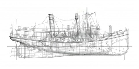 A simple drawing of a boat on a plain white background. Suitable for various creative projects