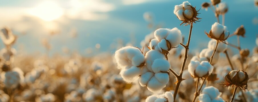 Organic cotton field with white flowers in background
