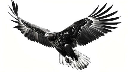 Obraz premium Majestic eagle in flight captured against a stark white background. perfect for prints and nature themes. soaring bird of prey. AI