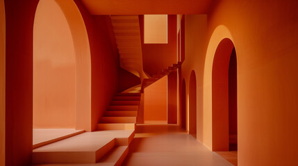 Architectural Wonders of Pastel Arches and Stairs in a Surreal, Minimalistic Interior Design
