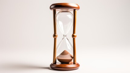 A wooden hourglass with sand flowing smoothly through its narrow passage. Ideal for time management concepts and illustrating the passing of time