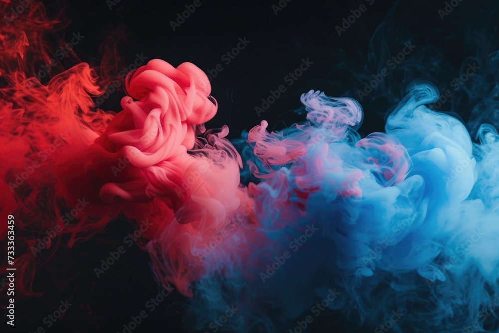 Poster Close-up view of vibrant red and blue smoke. Perfect for adding an artistic touch to designs or creating a dynamic background