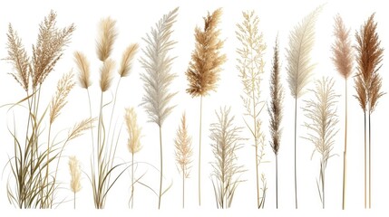 A group of tall grass on a white background. Suitable for nature themes and minimalist designs