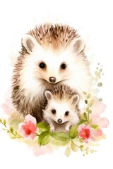 Fototapeta na wymiar Two hedgehogs sitting side by side. Perfect for illustrating companionship and love. Can be used in various contexts