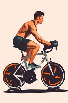 A picture of a man riding a bicycle without a shirt. This image can be used to depict an active and fitness-oriented lifestyle