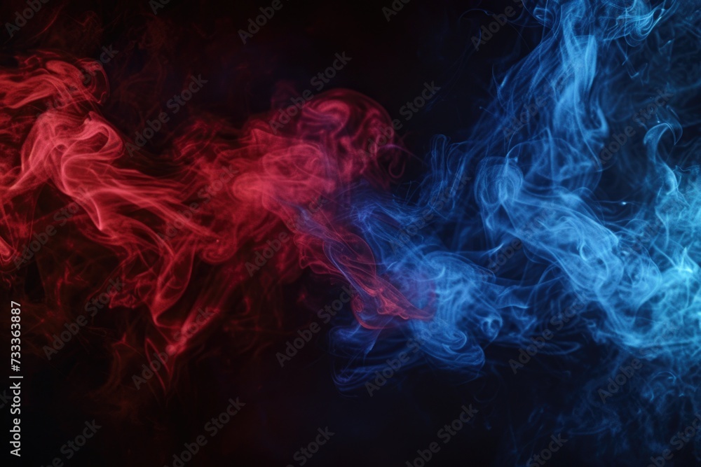 Poster Close-up view of swirling red and blue smoke. Perfect for adding a vibrant and dynamic touch to any design project