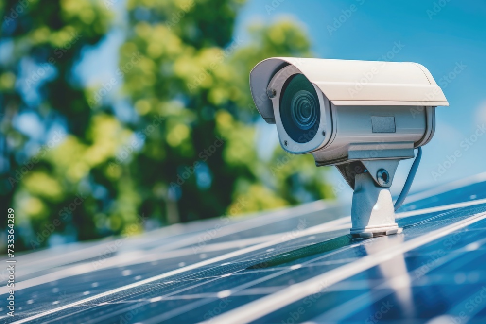 Poster a solar panel equipped with a security camera. perfect for monitoring outdoor areas and ensuring saf