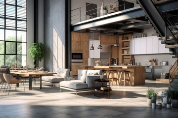 A comfortable and inviting living room filled with stylish furniture and featuring a beautiful staircase. Perfect for showcasing home decor and interior design.