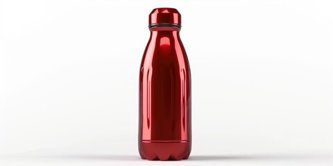 A red water bottle placed on a clean white surface. Suitable for showcasing hydration, fitness, or environmental themes