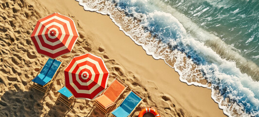 Fototapeta na wymiar Beach Umbrellas and Chairs