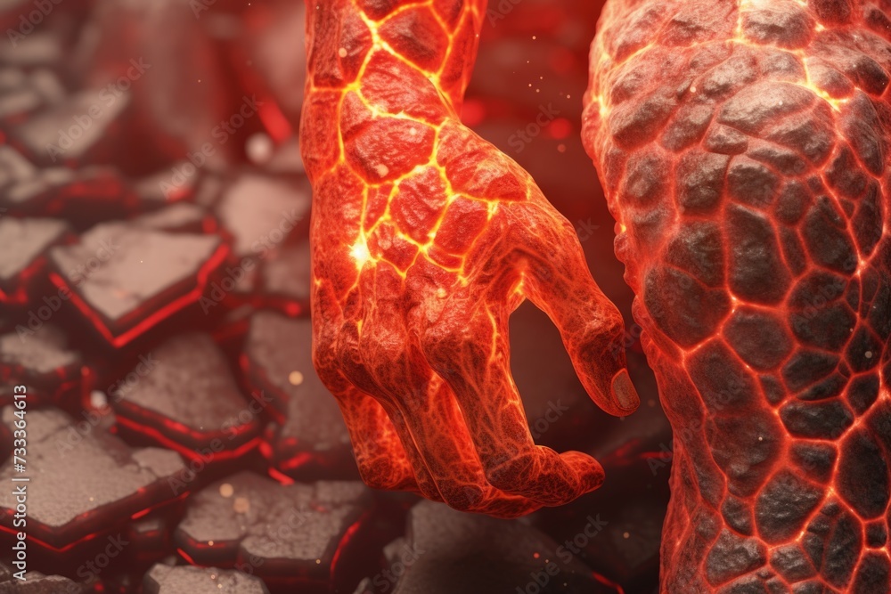 Poster a close up of a hand on fire. this image can be used to depict concepts such as danger, risk, passio