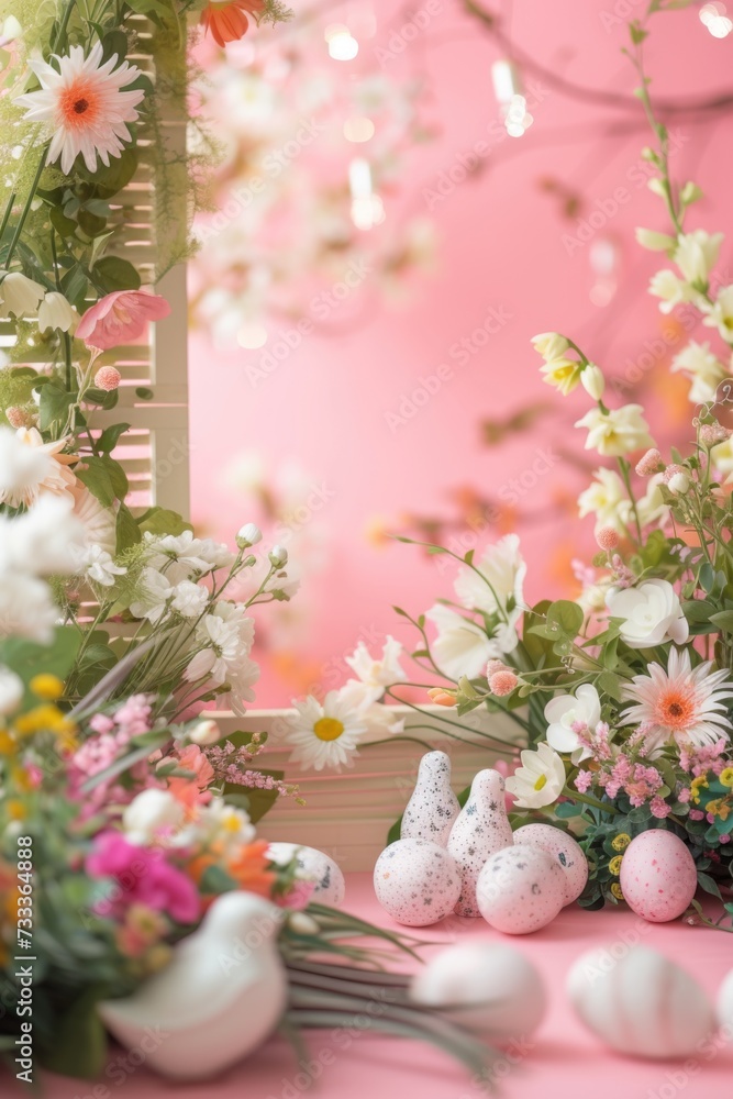Poster A bunch of flowers sitting on top of a table. Perfect for adding a touch of nature and color to any space