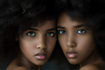 Studio fashion Portrait of Natural beauty African American twins girls