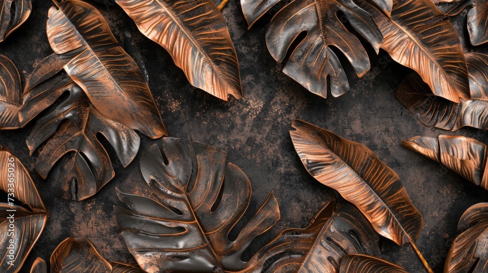 Poster a detailed close-up view of a bunch of leaves. this image can be used to represent nature, seasons, 