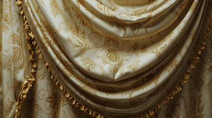 A close-up view of a curtain with decorative tassels. This image can be used for various purposes