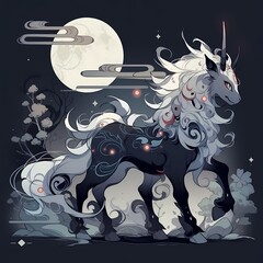 Majestic Mythical Unicorn under Moonlight in an Enchanted Nighttime Landscape