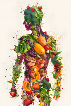 The figure of a man made of vegetables, symbolizing a healthy lifestyle
