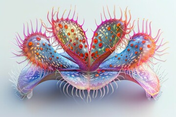 Botanical illustration of a venus flytrap, detailing its fascinating trap mechanism and vibrant colors, blending science with art