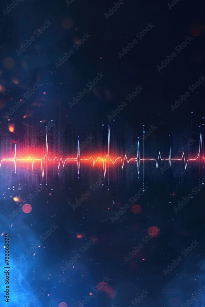 Poster a sound wave captured on a dark background. this image can be used to represent audio, technology, m