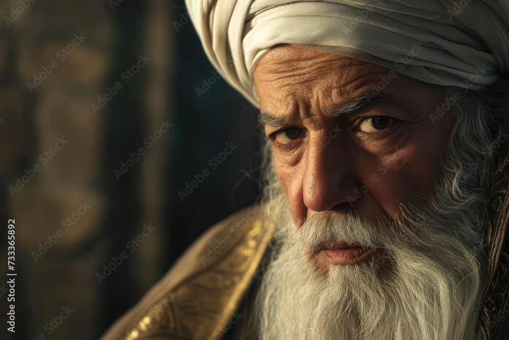 Poster a close-up photograph of a man with a white beard. this image can be used for various purposes