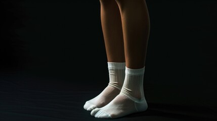 A detailed view of a person's legs wearing white socks. Versatile image suitable for various contexts