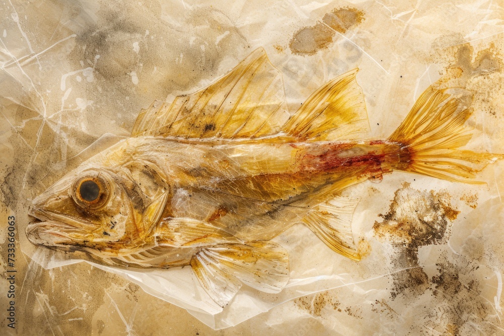 Poster a painting of a fish on a piece of paper. can be used for art projects or as a decorative element