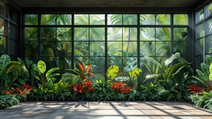 Fototapeta na wymiar A botanical haven: Illustrating a greenhouse's exotic plant diversity in a controlled environment