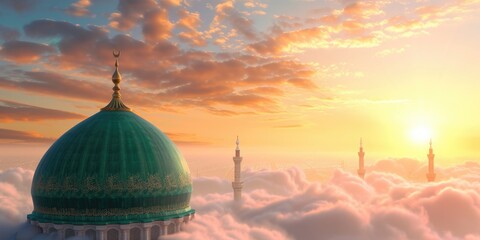 A picture featuring a large green dome sitting above a sky covered with clouds. This image can be used to depict serenity, spirituality, or architectural beauty - obrazy, fototapety, plakaty